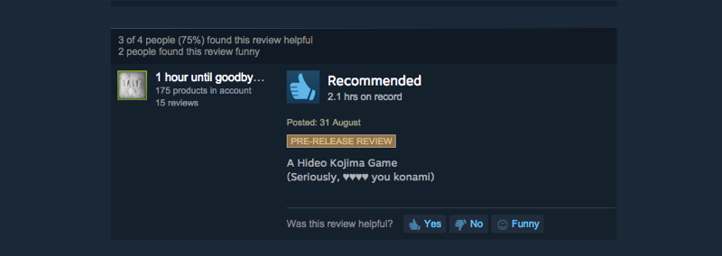 Illustration for article titled Metal Gear Solid V: The Phantom Pain, As Told by Steam Reviews